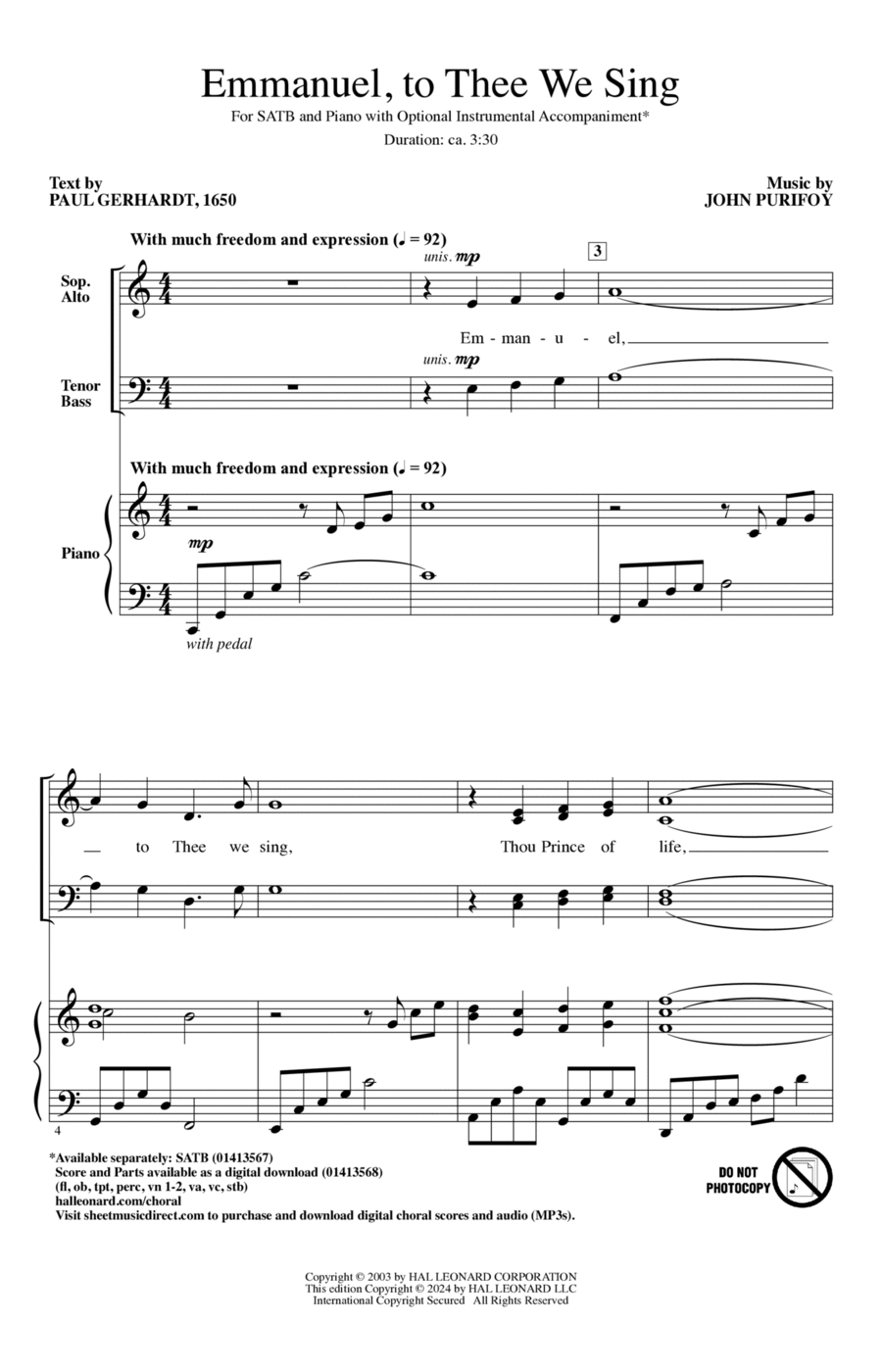 Emmanuel, To Thee We Sing 4-Part scores gallery preview page 1