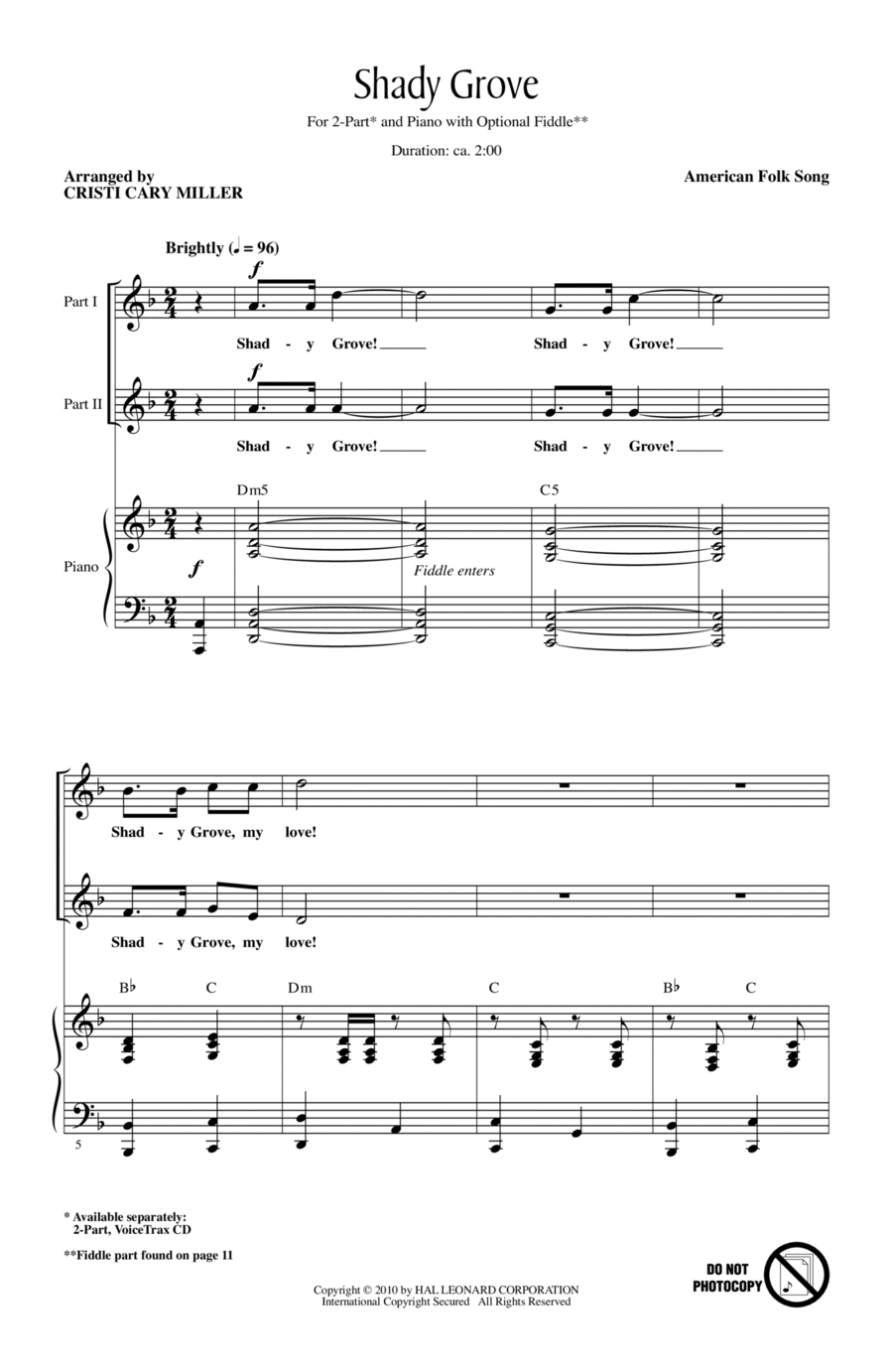 Shady Grove (arr. Cristi Cary Miller) 2-Part scores gallery preview page 1