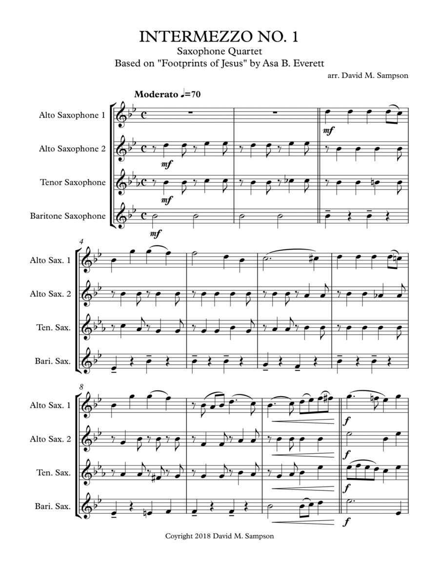 Intermezzo No. 1 Saxophone Quartet scores gallery preview page 1