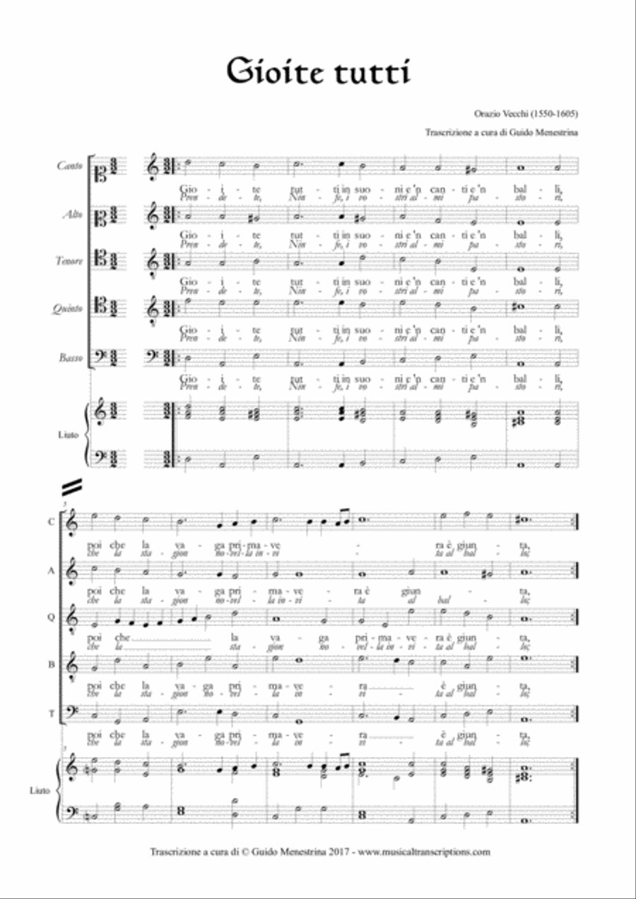 Orazio Vecchi (1550-1605) - Gioite tutti Choir scores gallery preview page 1