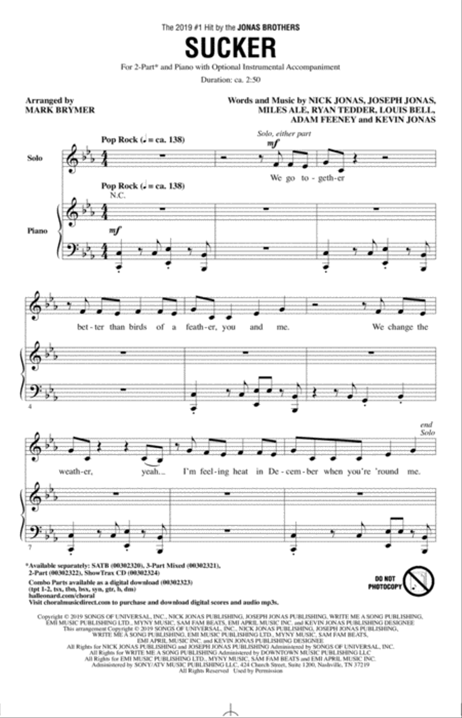 Sucker (arr. Mark Brymer) 2-Part scores gallery preview page 1