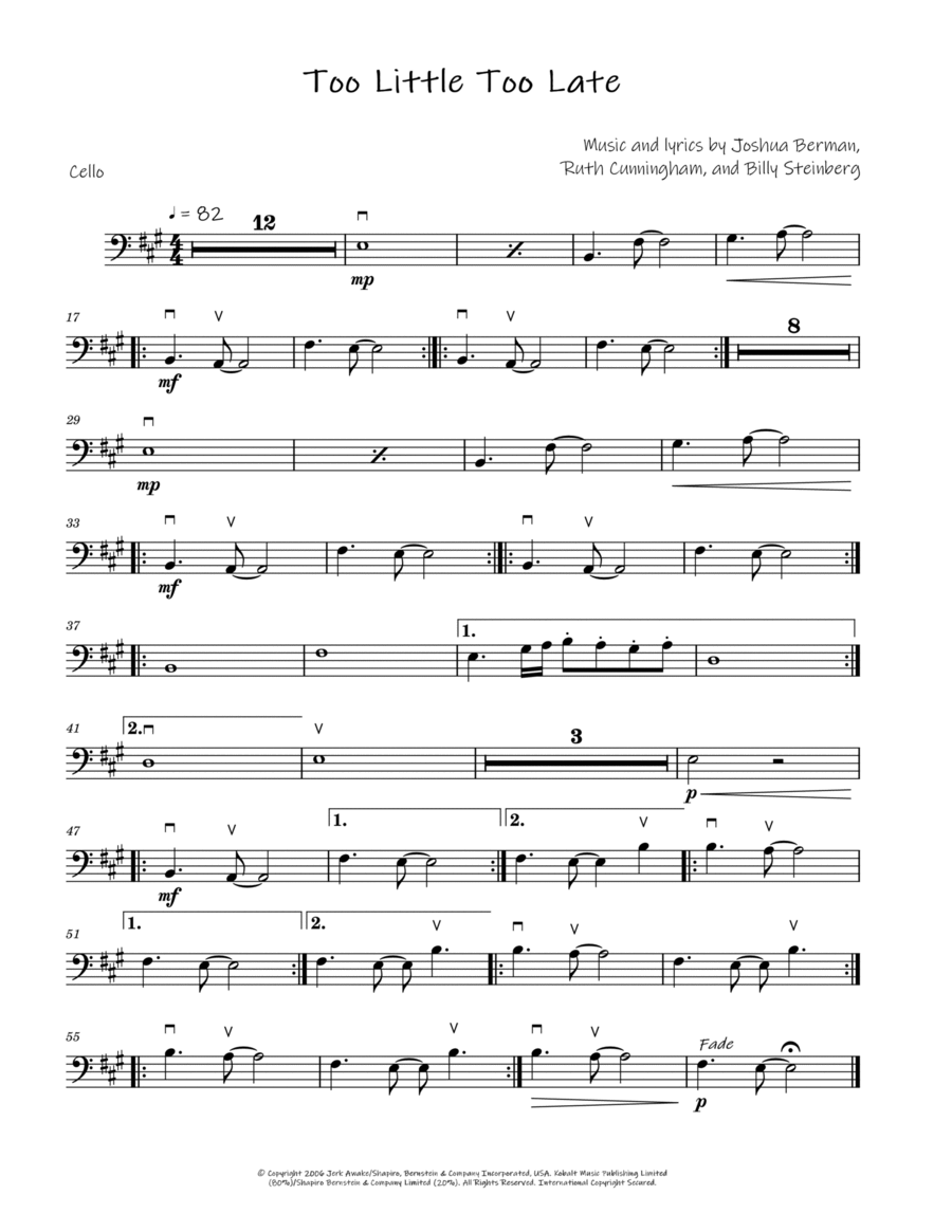 Too Little, Too Late Too Little, Too Late Cello Solo scores gallery preview page 1