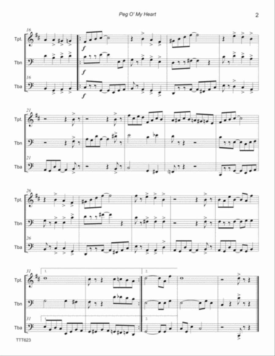 PEG O' MY HEART - Trumpet, Trombone & tuba (unaccompanied) Brass Ensemble scores gallery preview page 2