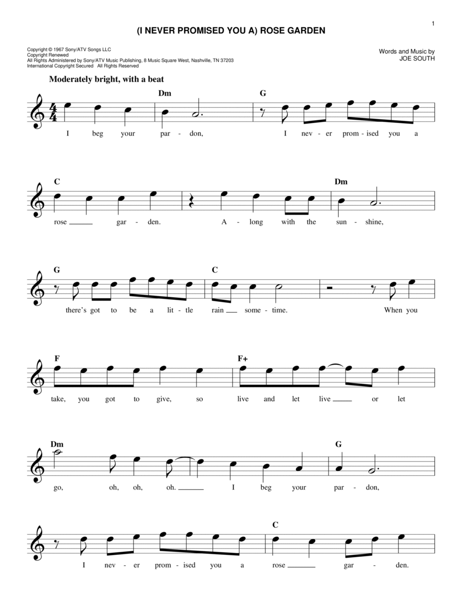 (I Never Promised You A) Rose Garden Piano scores gallery preview page 1