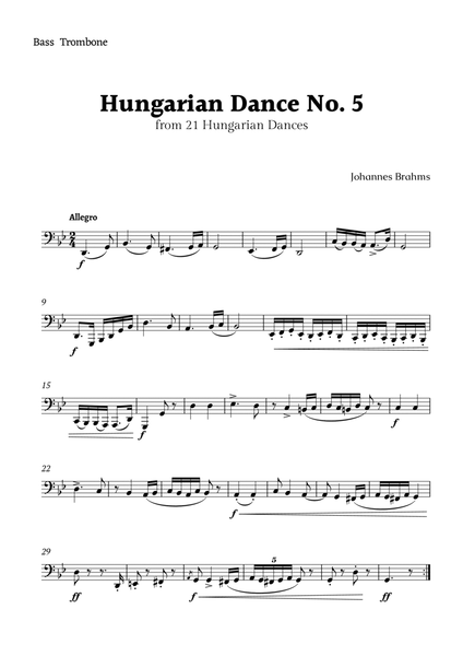 Hungarian Dance No. 5 by Brahms for Bass Trombone Solo image number null