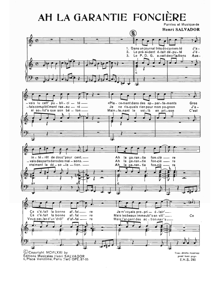 Ah! La Garantie Fonciere Piano, Vocal, Guitar scores gallery preview page 1