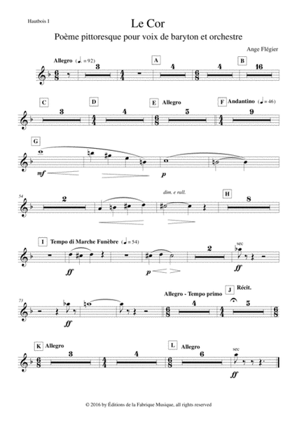 Ange Flégier: Le Cor for baritone voice and orchestra: oboe 1 part