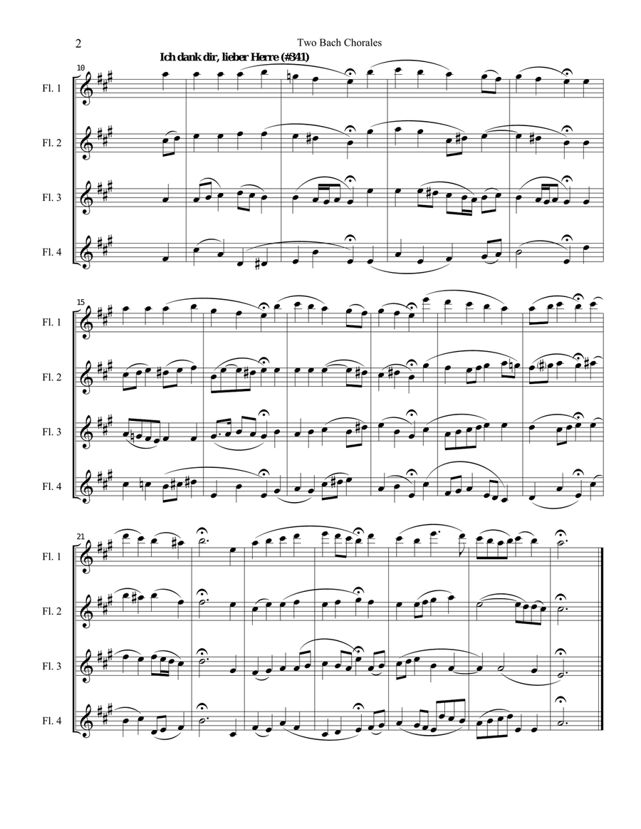 Two Bach Chorales for Flute Quartet Flute Quartet scores gallery preview page 2