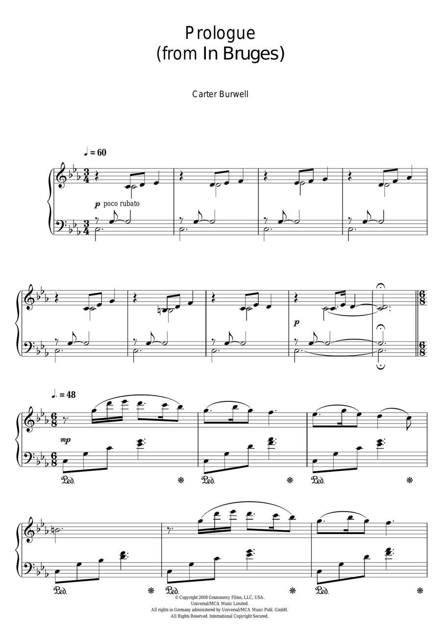 Prologue (from In Bruges) Piano Solo scores gallery preview page 1