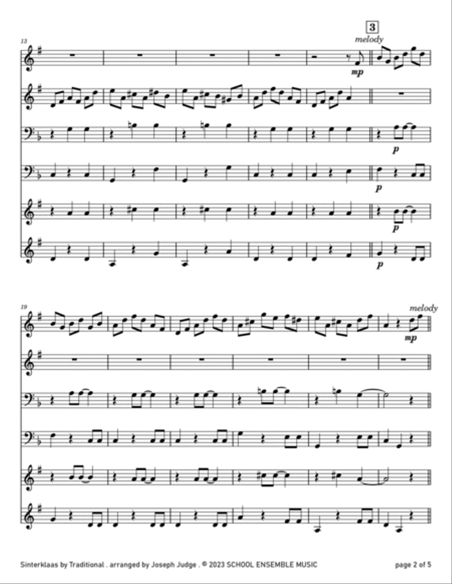 Sinterklaas for Brass Quartet in Schools Brass Quartet scores gallery preview page 2