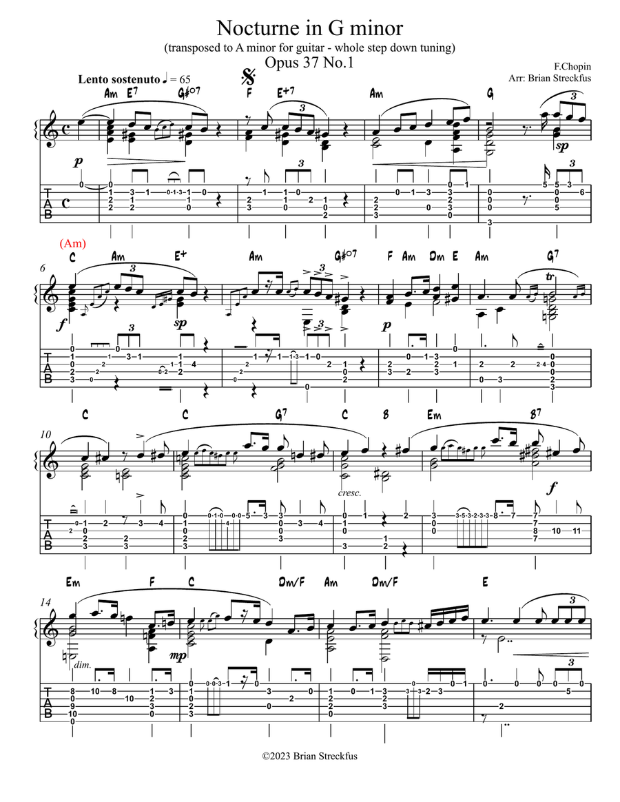 Nocturne Op 37 No 1 (arranged for guitar) Acoustic Guitar scores gallery preview page 1