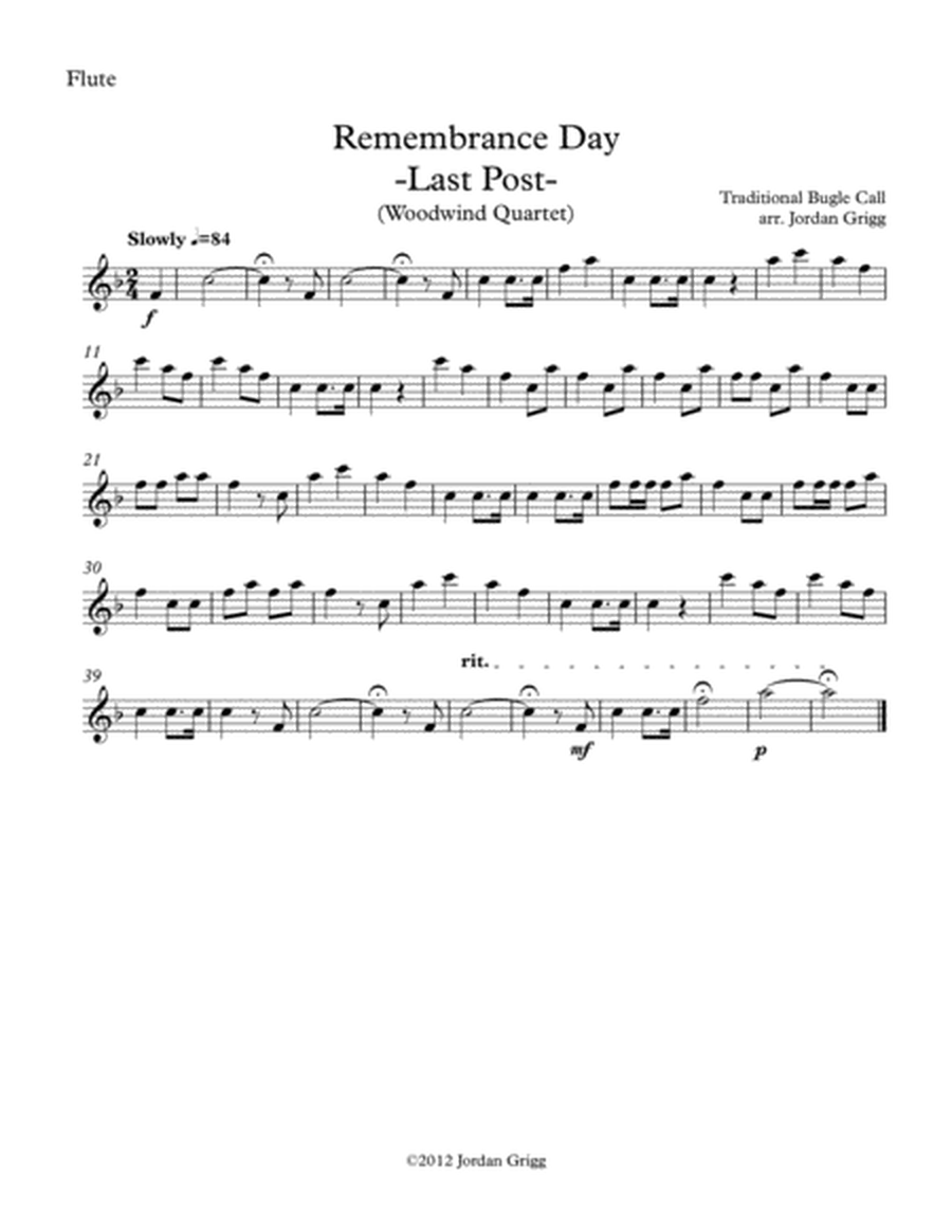 Remembrance Day. 'Last Post' (Woodwind Quartet) image number null