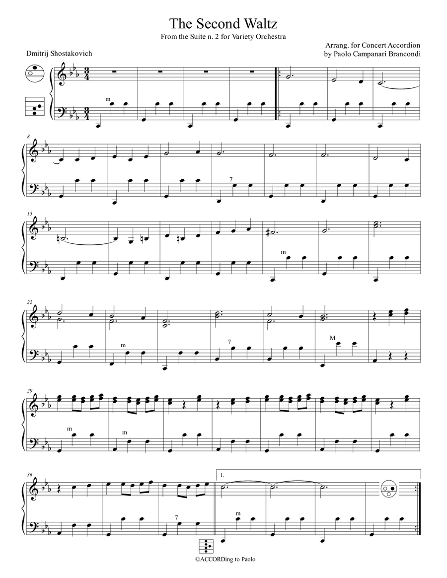 Second Waltz Cinderella Theme Accordion scores gallery preview page 1
