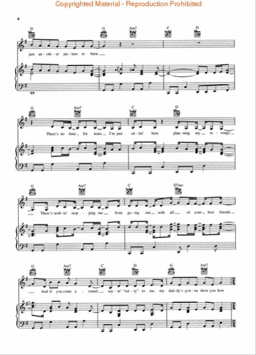 Picture to Burn Piano, Vocal, Guitar scores gallery preview page 3