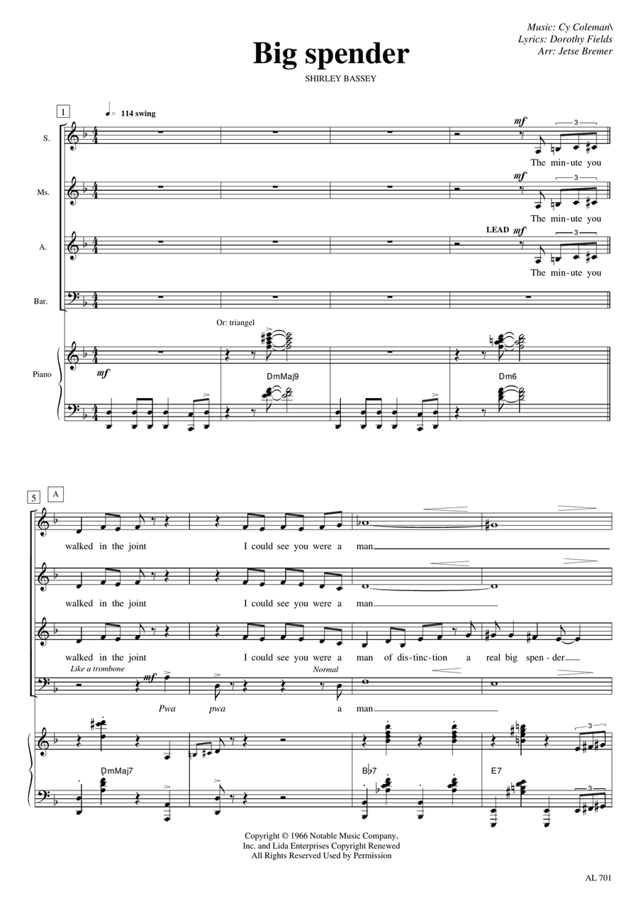 Big Spender by Peggy Lee Choir - Digital Sheet Music