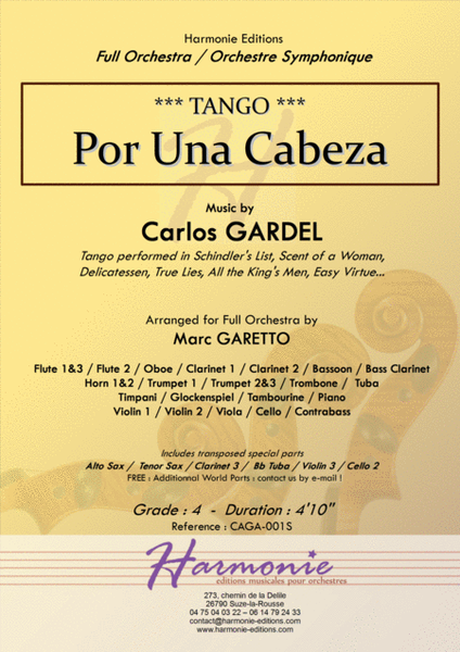TANGO - Por Una Cabeza - Carlos Gardel - Arr : Marc Garetto // FULL ORCHESTRA - Score & Parts image number null