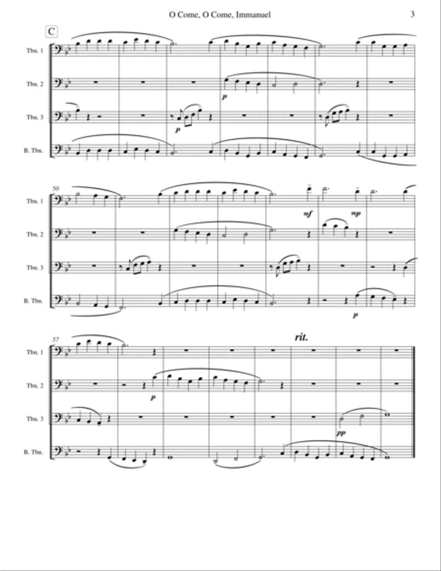O Come, O Come, Immanuel (Emmanuel) - Trombone Quartet Brass Quartet scores gallery preview page 3