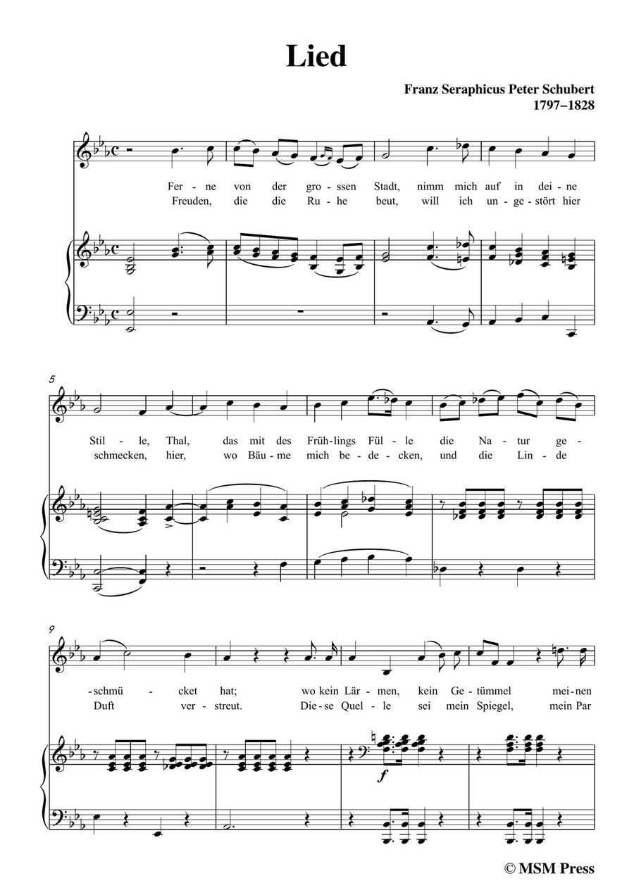 Schubert-Lied,in E flat Major,for Voice&Piano Piano, Vocal scores gallery preview page 3