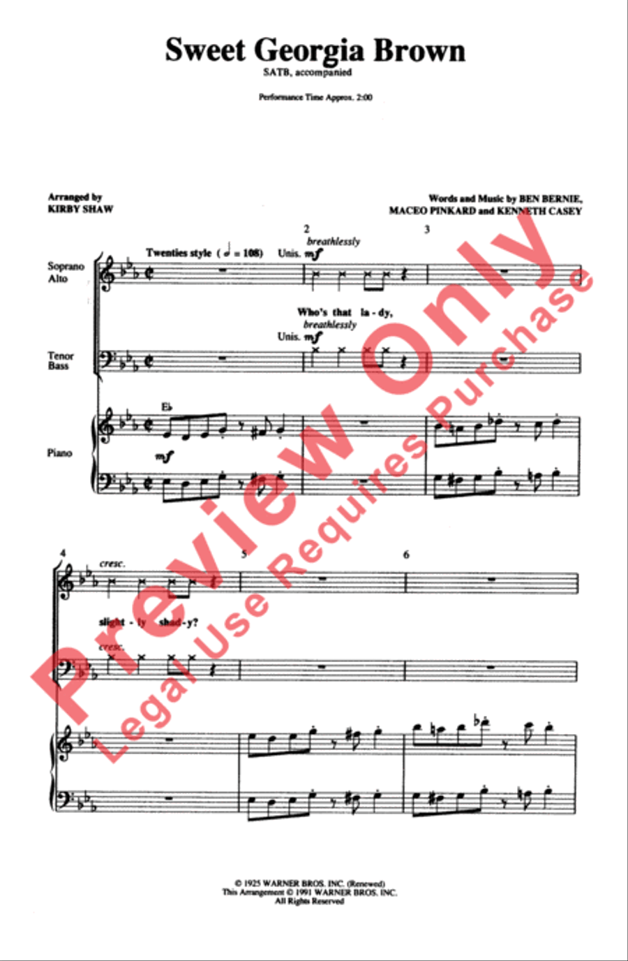 Sweet Georgia Brown Sweet Georgia Brown 4-Part scores gallery preview page 2