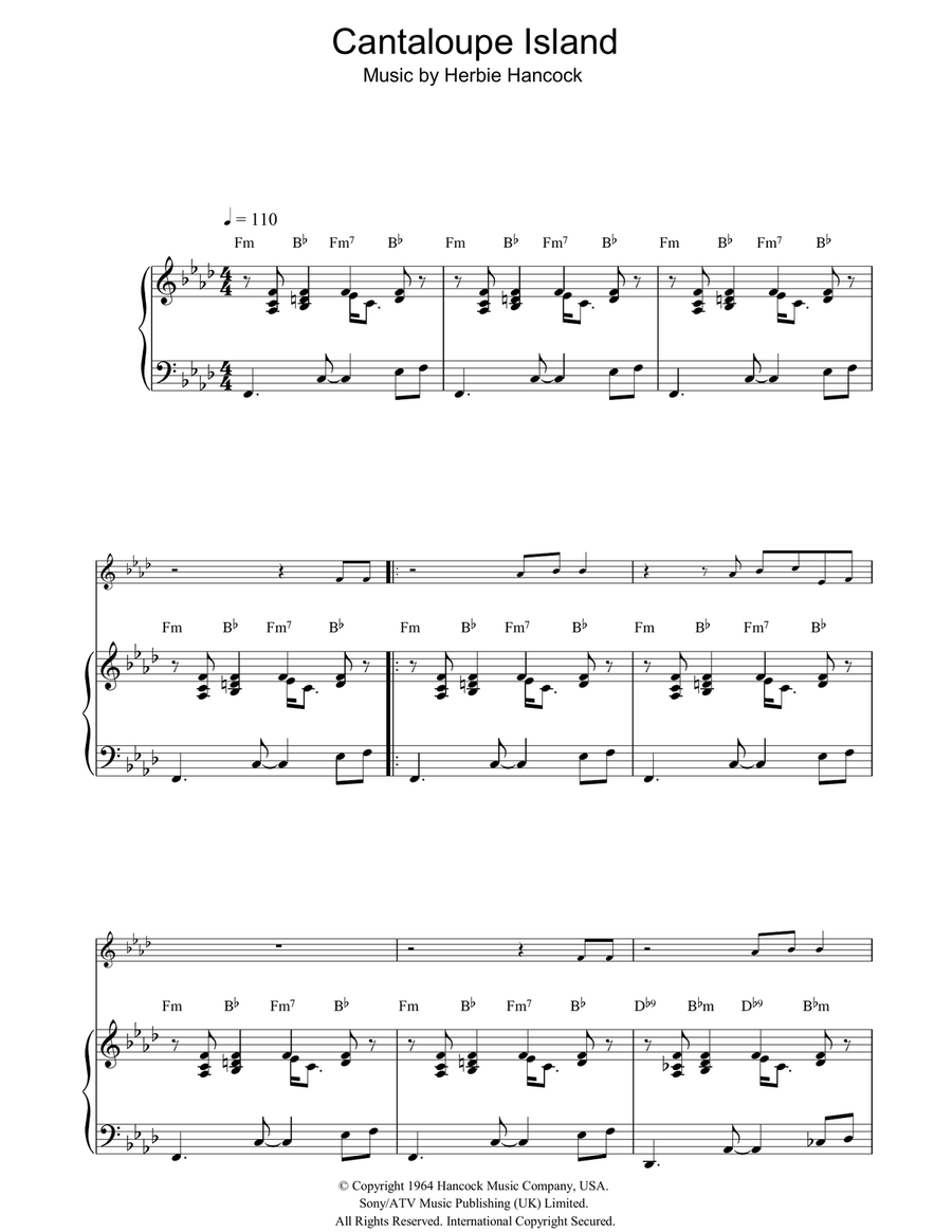 Cantaloupe Island Piano Solo scores gallery preview page 1
