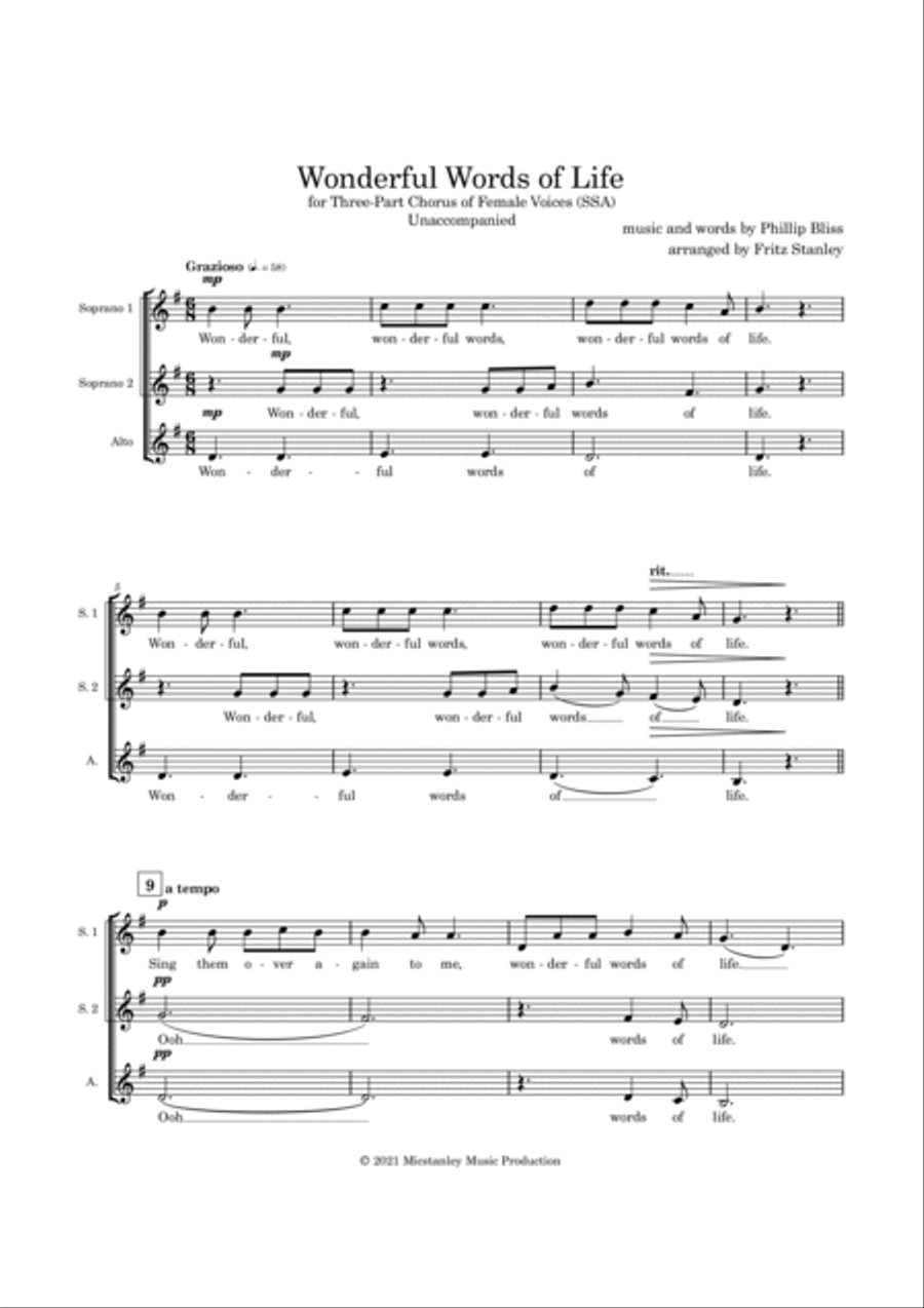 Wonderful Words of Life - SSA A Cappella SSA scores gallery preview page 2