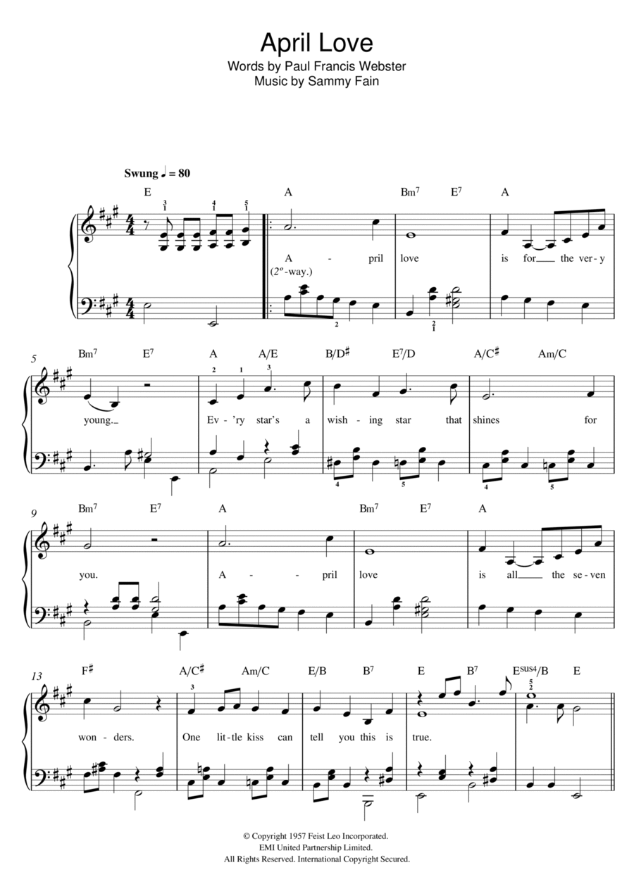 April Love Easy Piano scores gallery preview page 1