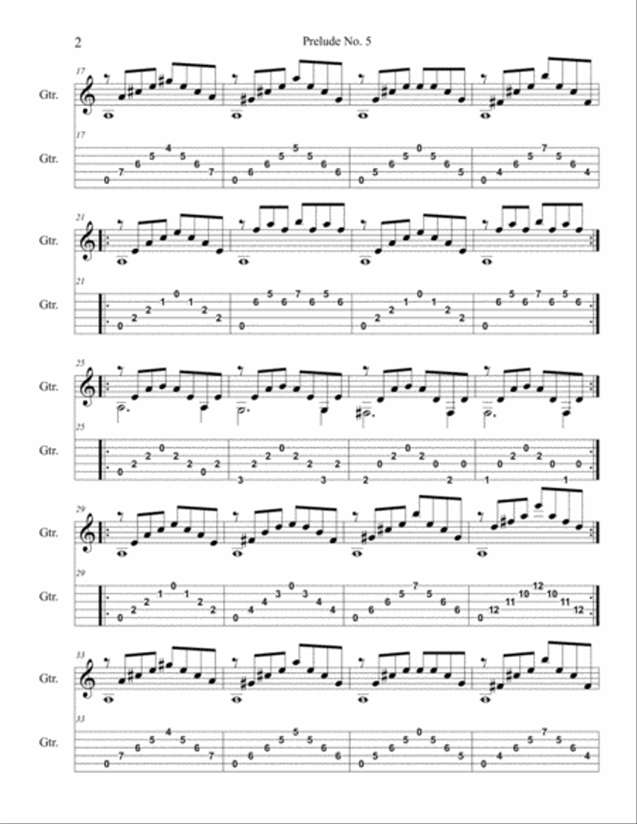 Prelude no. 5 Electric Guitar scores gallery preview page 2