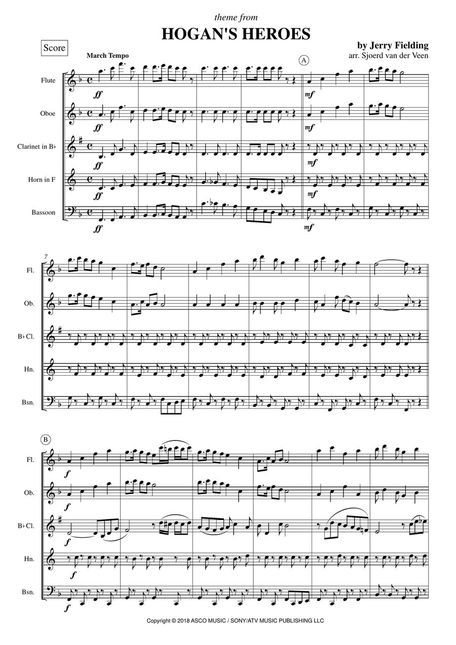 Hogan's Heroes - Main/end Title Woodwind Quintet scores gallery preview page 1