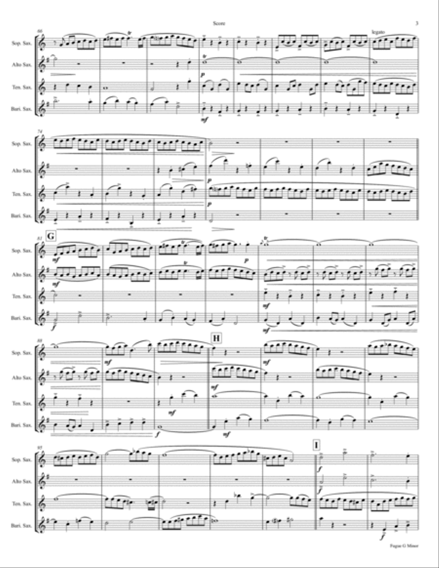 Fugue G Minor - (the 'little') - BWV 578 - Swing - Saxophone Quartet Saxophone Quartet scores gallery preview page 3