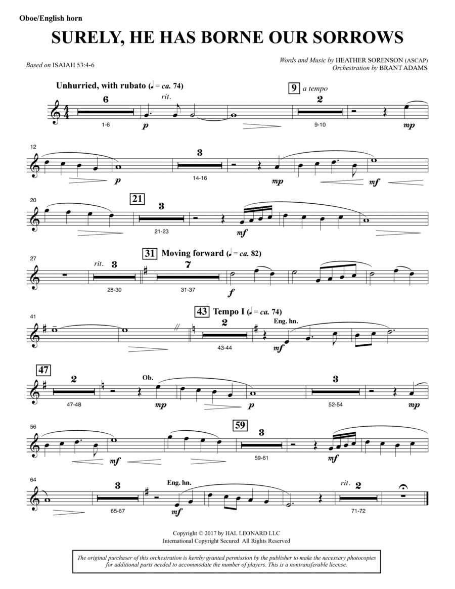 Surely, He Has Borne Our Sorrows - Oboe/English Horn Choir scores gallery preview page 1