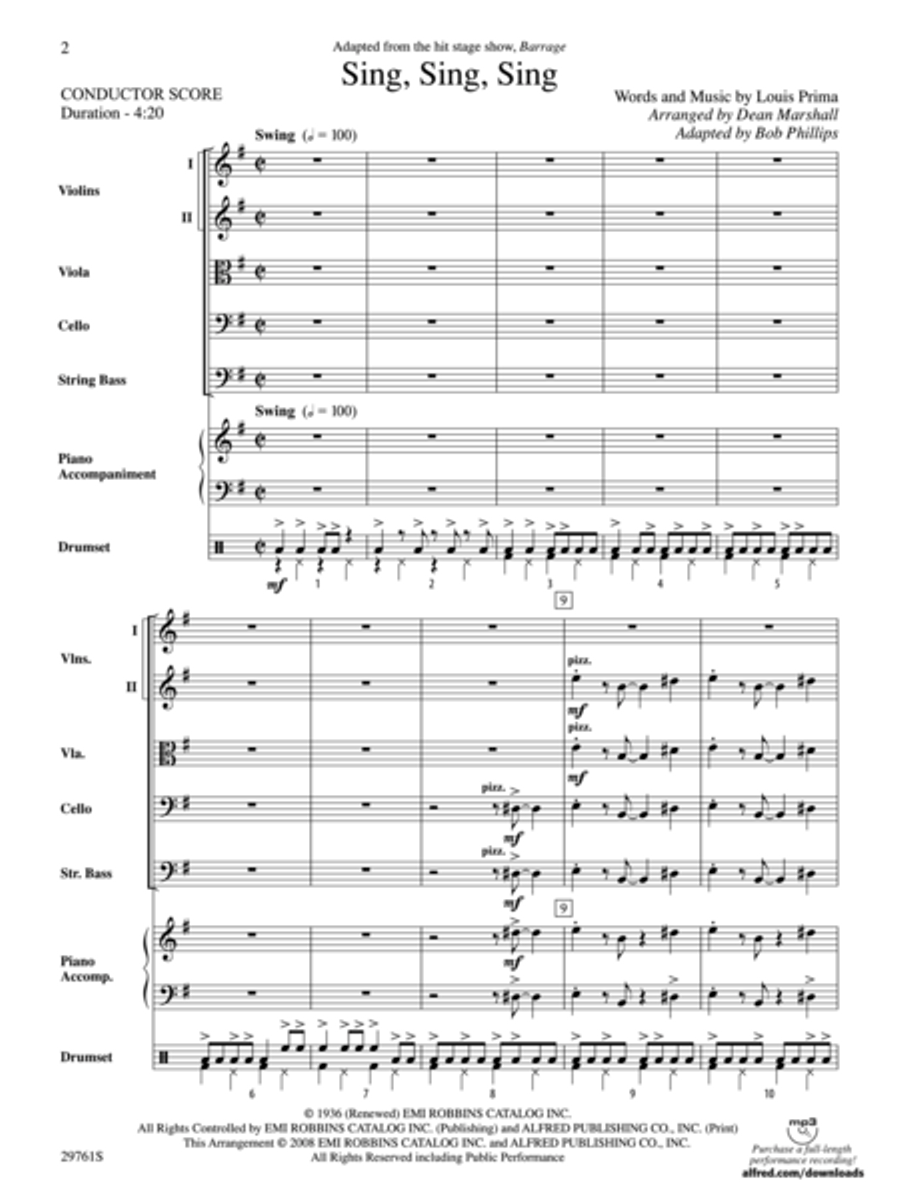 Sing, Sing, Sing (adapted from the stage show Barrage) (score only) String Orchestra scores gallery preview page 2