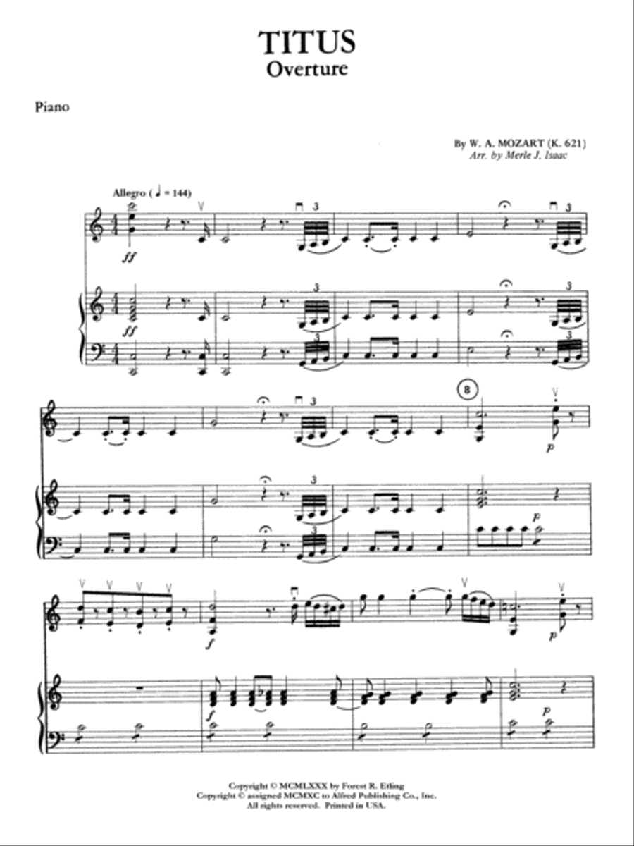 Titus Overture: Piano Accompaniment Full Orchestra scores gallery preview page 1