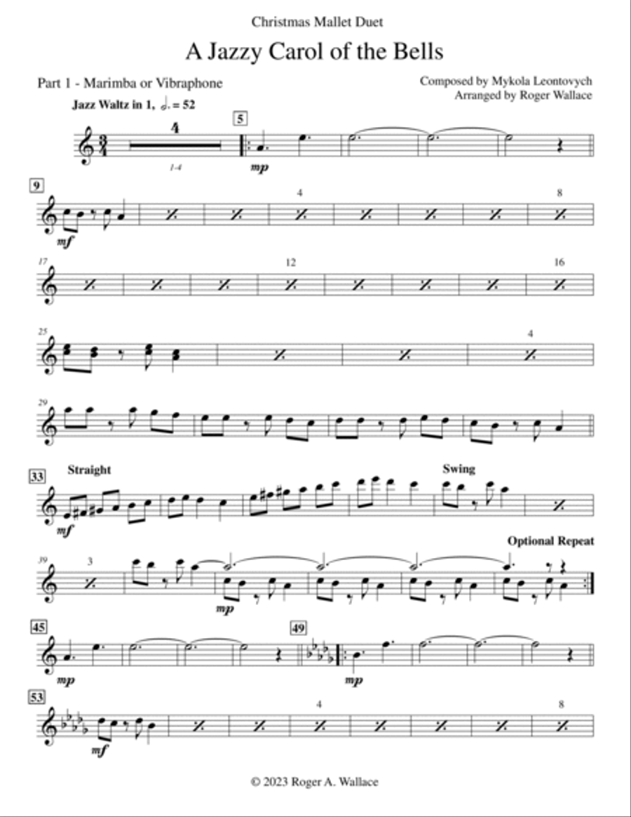 Carol of the Bells (Jazz Waltz for Vibraphone & Marimba Duet) Marimba scores gallery preview page 5