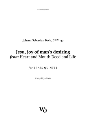 Jesu, joy of man's desiring by Bach for Brass Quintet