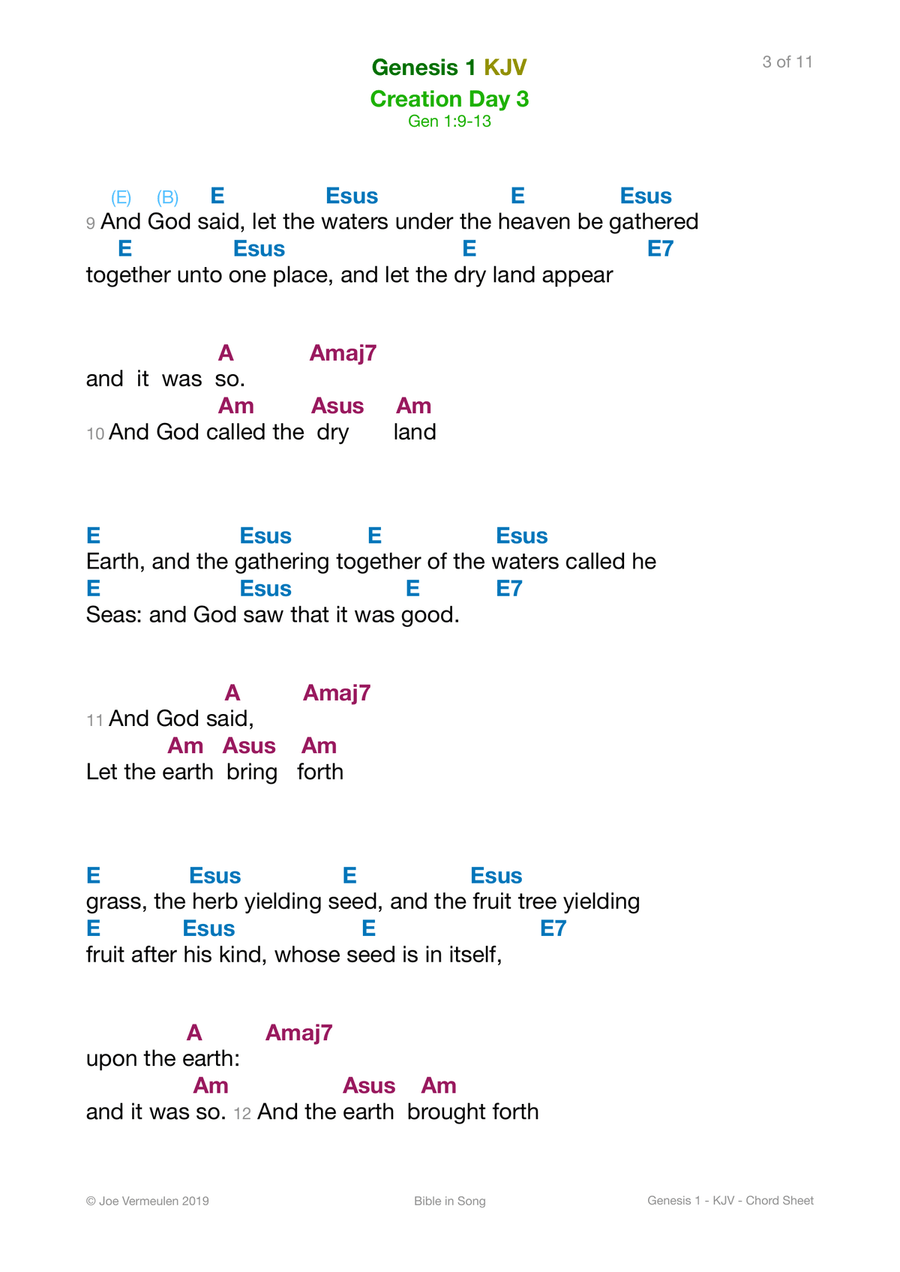 Genesis 1 - In the Beginning - Color Chord Sheet Piano, Vocal, Guitar scores gallery preview page 3