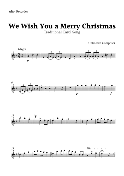 We Wish you a Merry Christmas for Recorder Ensemble with Chords image number null