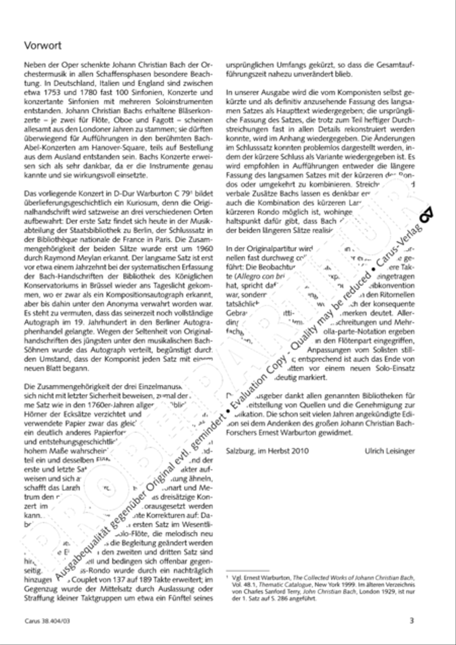 Concerto for Flute in D major (Concerto per il Flauto traverso in D / Flotenkonzert in D) Flute Solo scores gallery preview page 4