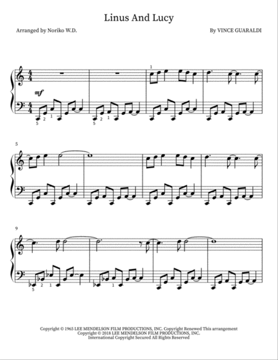 Linus And Lucy Easy Piano scores gallery preview page 1