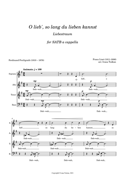 Liebestraum (O lieb', so lang) SATB image number null