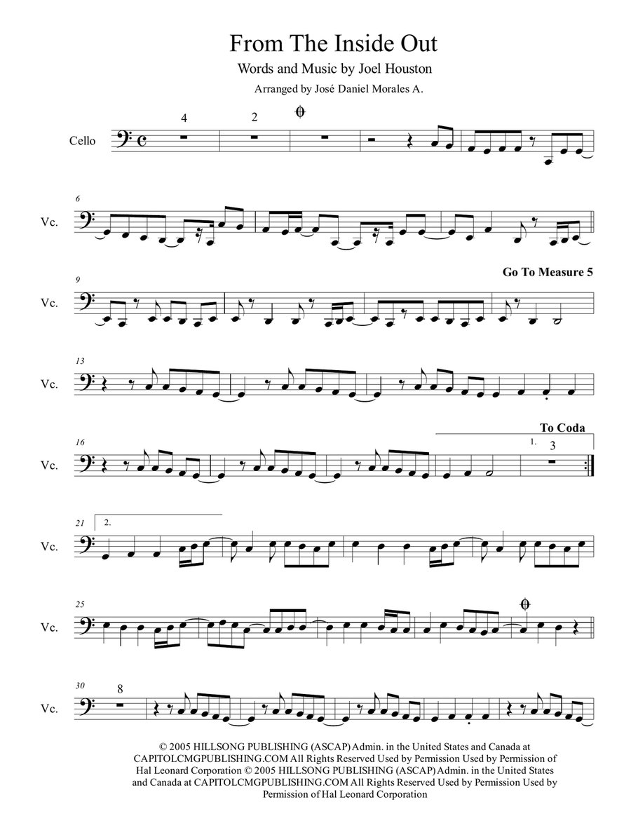 From The Inside Out Cello Solo scores gallery preview page 1