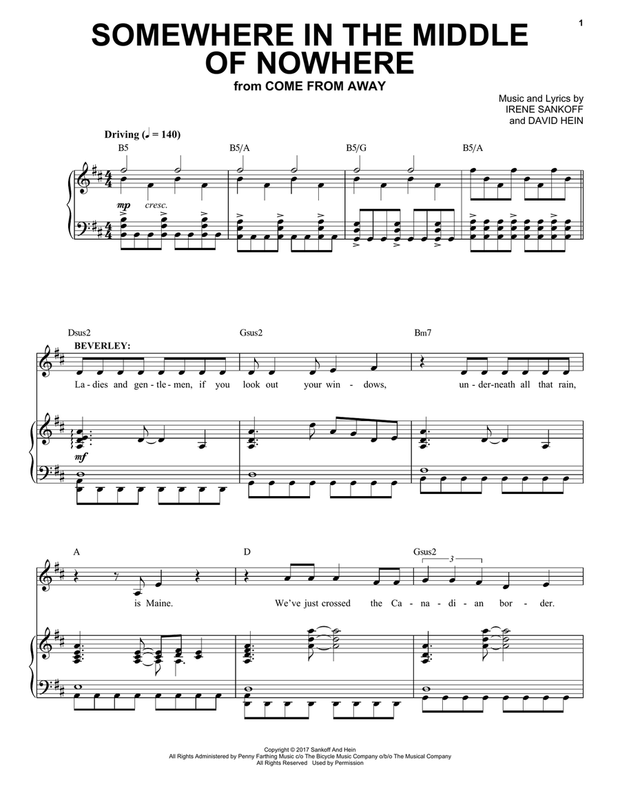 Somewhere In The Middle Of Nowhere (38 Planes Reprise) (from Come from Away) Piano, Vocal scores gallery preview page 1