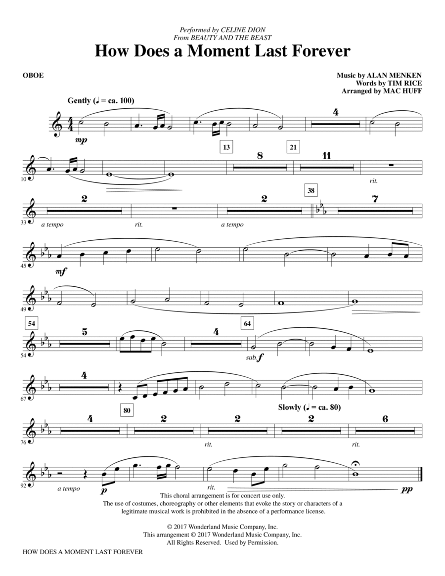 How Does a Moment Last Forever (from Beauty And The Beast) (arr. Mac Huff) - Oboe Choir scores gallery preview page 1