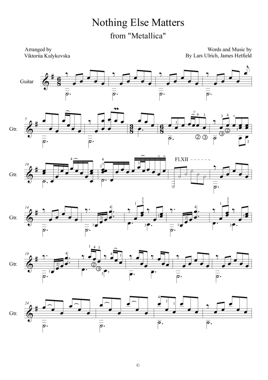 Nothing Else Matters Classical Guitar scores gallery preview page 1