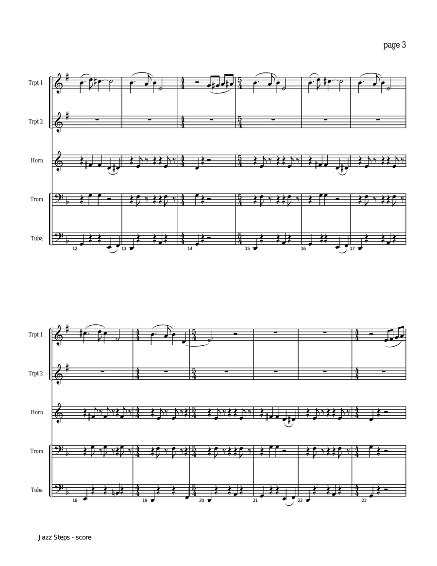 JAZZ STEPS for Brass Quintet (score & parts, limited range demands, medium) Brass Quintet scores gallery preview page 3