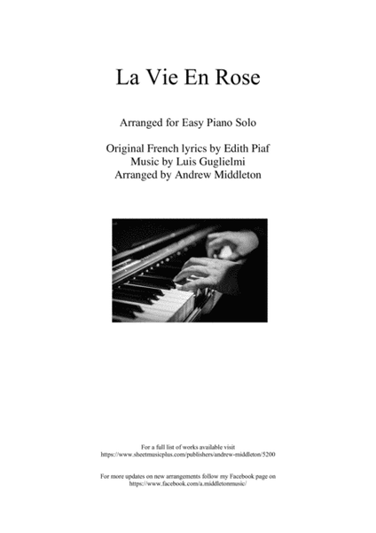 La Vie En Rose arranged for Easy Piano image number null