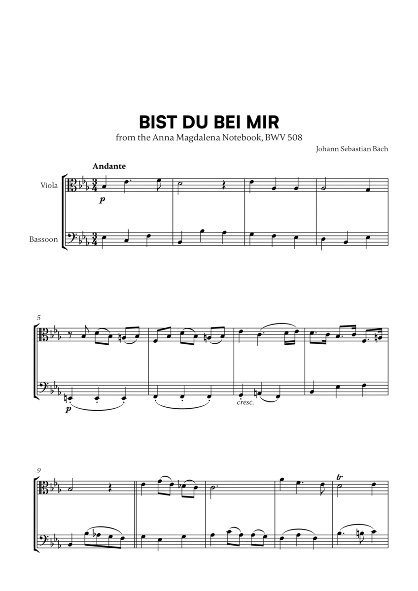 Bist du bei Mir (BWV 508) (for Viola and Bassoon) image number null