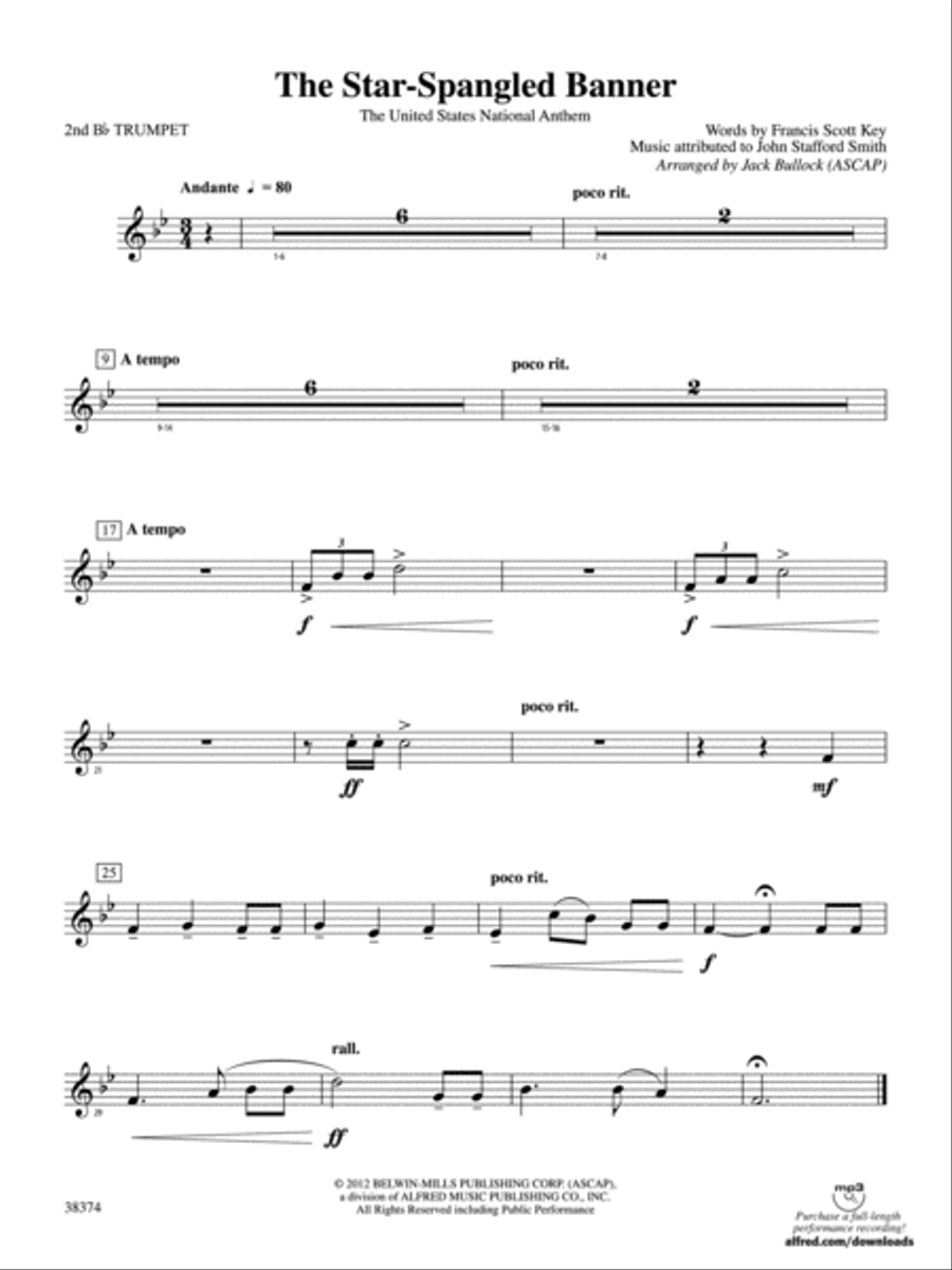 The Star-Spangled Banner: 2nd B-flat Trumpet Concert Band scores gallery preview page 1