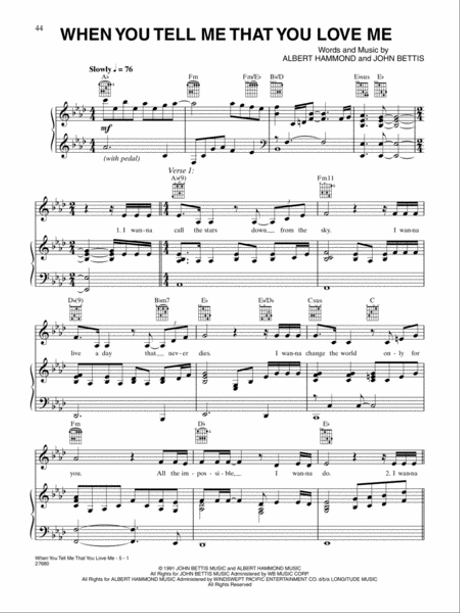 When You Tell Me That You Love Me Piano, Vocal, Guitar scores gallery preview page 1