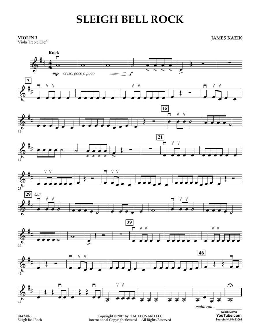 Sleigh Bell Rock - Violin 3 (Viola Treble Clef) Orchestra scores gallery preview page 1
