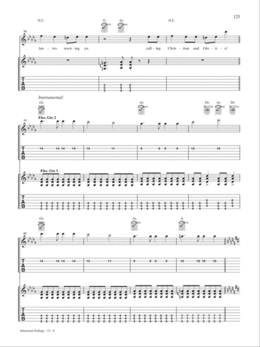 American Eulogy (A: Mass Hysteria B: Modern World) Guitar Tablature scores gallery preview page 6